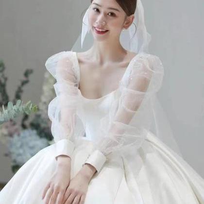White Wedding Dress,transparent Long Sleeve..