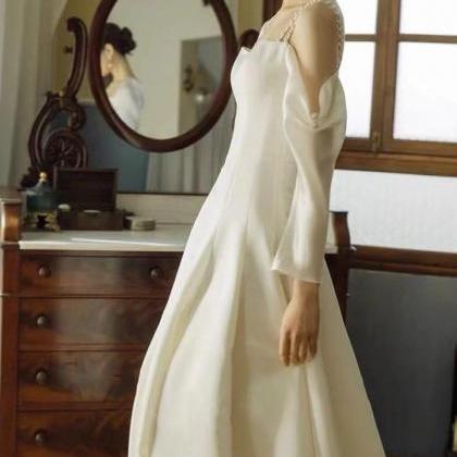 White Wedding Dress,long Sleeve Wedding..
