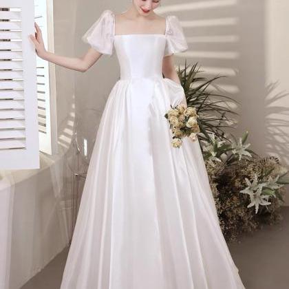 French Light Wedding Dress,white Satin Bridal..