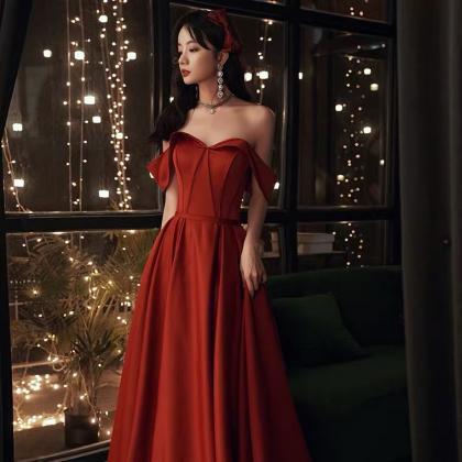 Off Shoulder Red Prom Dress,charming,satin Evening..