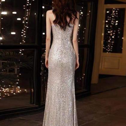 Sparkling Party Dress,v Neck Evening Dress..