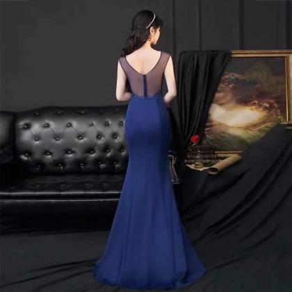 Navy Blue Party Dress,lace Applique Evening..