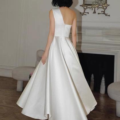 White Prom Dress,satin Party Dress,one Shoulder..