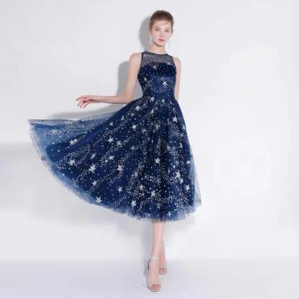 Blue Evening Dress, Sleeveless Graduation Dress,..