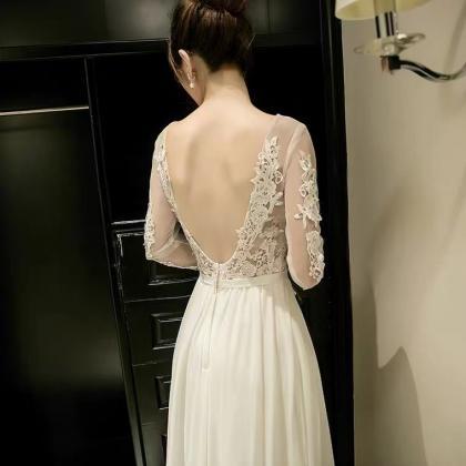Long Sleeve Prom Dress,white Bridal Dress,lace..