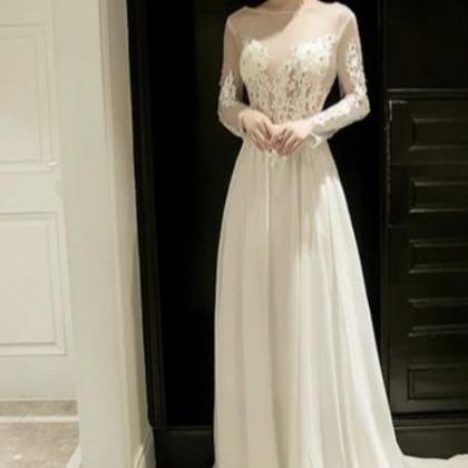 Long Sleeve Prom Dress,white Bridal Dress,lace..