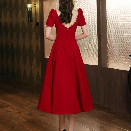 Red Midi Dress,short Sleeve Prom Dress,sweet..