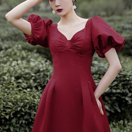 V-neck Prom Dress,red Party Dress,hubble-bubble..