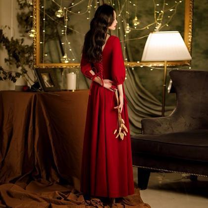 Long Sleeve Prom Dress,red Party Dress,charming..