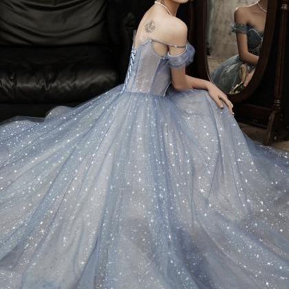 Temperament Evening Dress, Blue Princess Dress,..