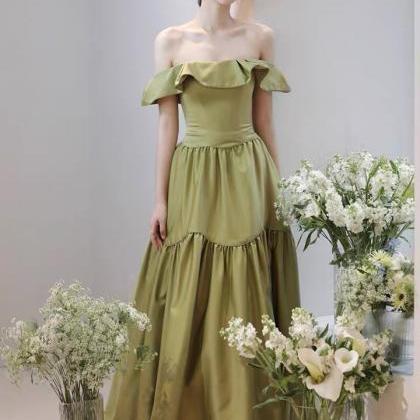 Falbala Collar Prom Dress,green Party Dress,off..