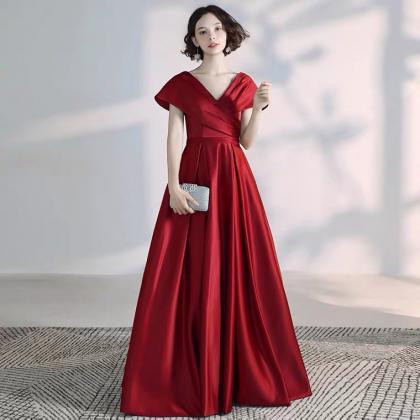 Red Evening Dress, Modern Party Dress, Satin..