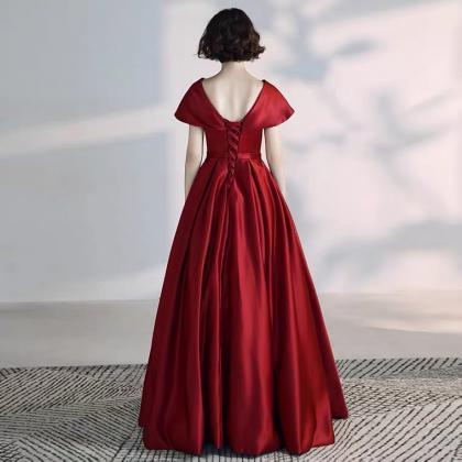 Red Evening Dress, Modern Party Dress, Satin..