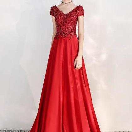 Red Evening Dress,satin Party Dress, Eleagnt Queen..