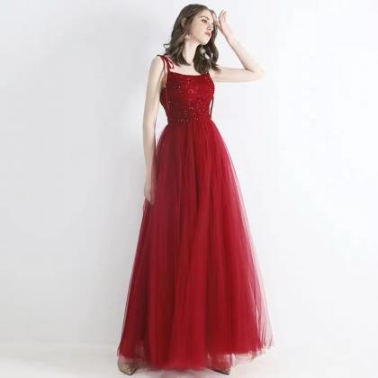 Red Evening Dress,tulle Party Dress, Spaghetti..