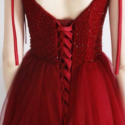 Red Evening Dress,tulle Party Dress, Spaghetti..