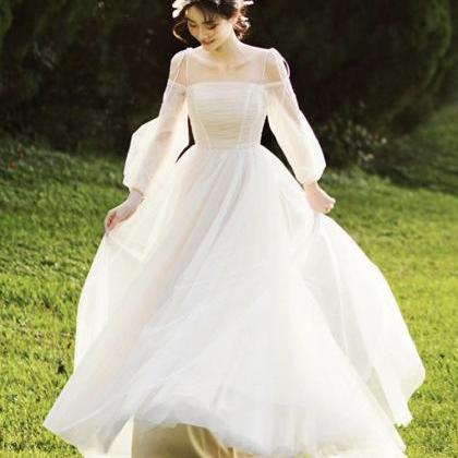 Long Sleeve Bridal Dress,off Shoulder Light Tulle..