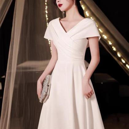 V-neck Party Dress,white Homcoming Dress,simple..