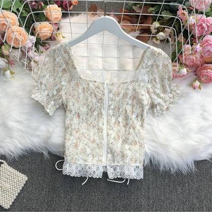 Girl's Sweet Lace Square Collar Top..