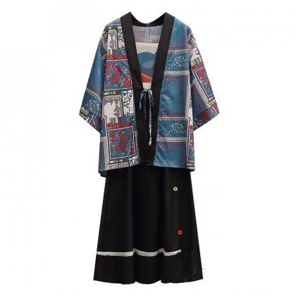 Summer Two Suits, Spaghetti Strap Dress And Kimono..