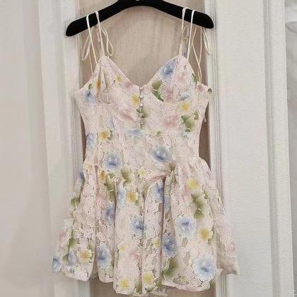 Ladies, Sexy Lace, Floral Printed Mini Dress,..