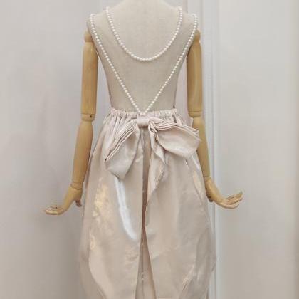 French Socialite Style ,backless Dress, Pearl..