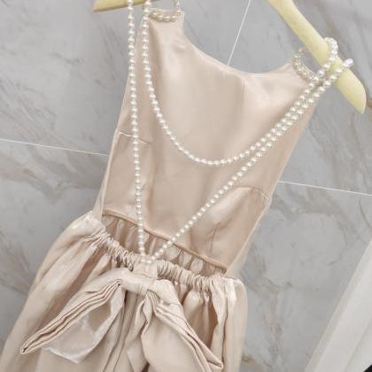 French Socialite Style ,backless Dress, Pearl..