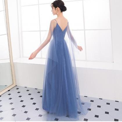 Blue Prom Dress, Spaghetti Straps Evening..