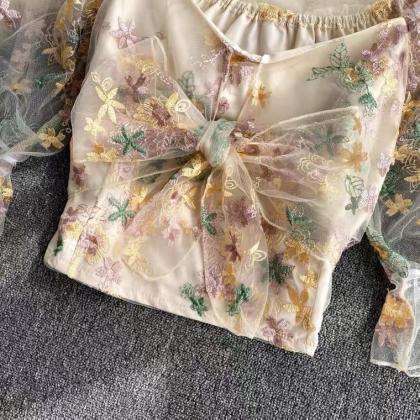 Vintage, Heavy Embroidery Short Top, Sweet Tulle..