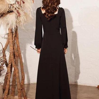 Long Sleeve Evening Dress, Black Prom Dress,..