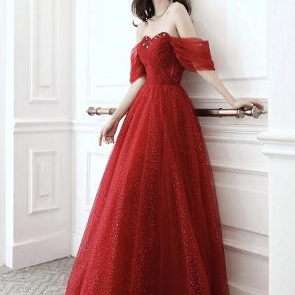 Red Ball Gown,off -shoulder Prom Dress,shiny..