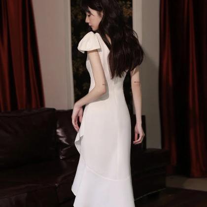 One Shoulder Dress, White Party Dress,mermaid..