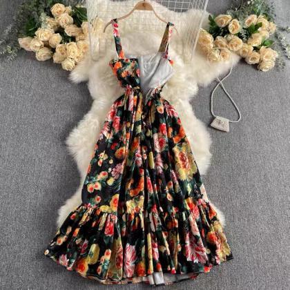 Flower Series Holiday Dress, Temperament, Square..