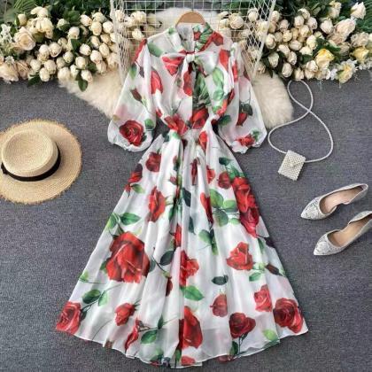 Elegant Print Dress ,floral Prom Dress, Sweet..
