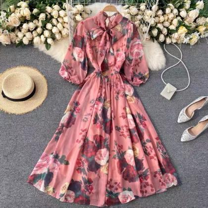 Elegant Print Dress ,floral Prom Dress, Sweet..