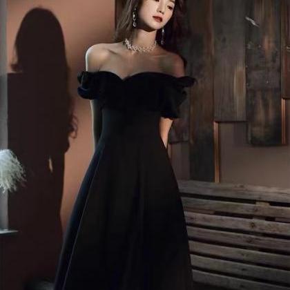 Black Birthday Dress, Off-the-shoulder Midi..