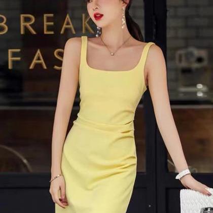 Sexy Little Dress, Backless Dress, Pleated Yellow..