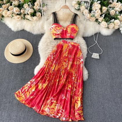 Vacation Suit, Lace Design, Spaghetti Strap Short..