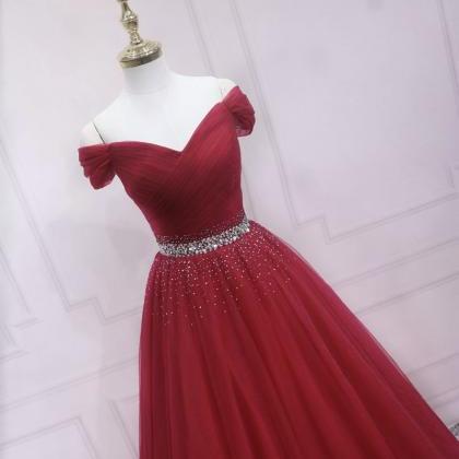 Off Shoulder Prom Dress,red Party Dress ,tulle..