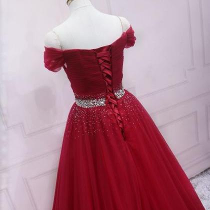 Off Shoulder Prom Dress,red Party Dress ,tulle..