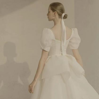 Bubble Sleeve Light Wedding Dress, Simple,..