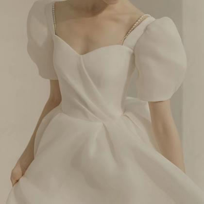 Bubble Sleeve Light Wedding Dress, Simple,..