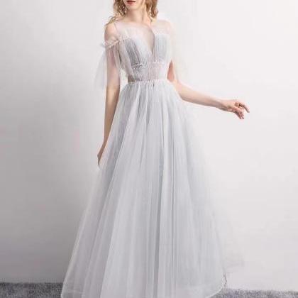 Fairy Bridesmaid Dress , Elegant Gray Evening..