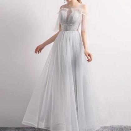 Fairy Bridesmaid Dress , Elegant Gray Evening..