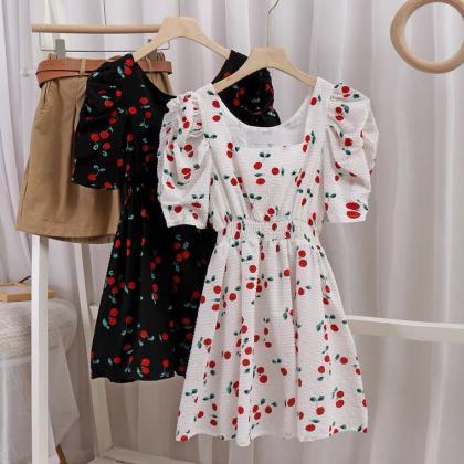 Gentle Style, Cherry Dress, Summer,square Neck,..