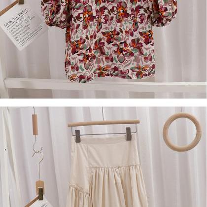 Wood Ear Edge Shirt Top + Skirt ,two Sets, Summer,..