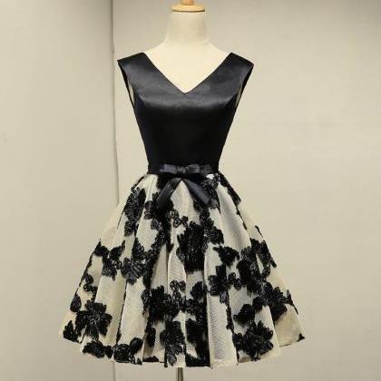 V-neck Homecoming Dress, Black Litte Dress With..