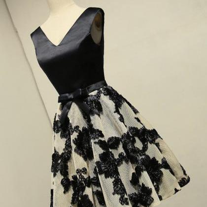 V-neck Homecoming Dress, Black Litte Dress With..