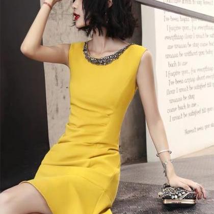 Yellow Dress Midi Dress, High Quality, Light..