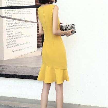 Yellow Dress Midi Dress, High Quality, Light..